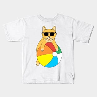 Vintage Orange Cat with Beach ball Summer Time Kids T-Shirt